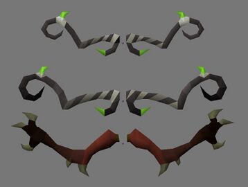 Model size adjustments after player feedback, with a dark bow for scale.