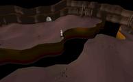 An underground passage from Sophanem Dungeon, inaccessible due to a wide chasm.