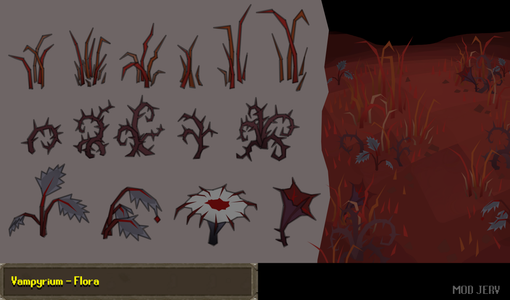 Concept art of small flora found in Vampyrium, by Mod Jerv.