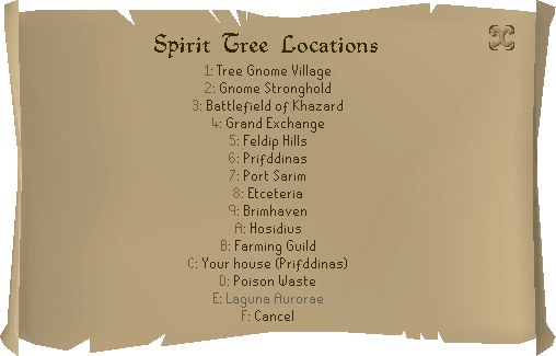 The interface showing all spirit tree locations.