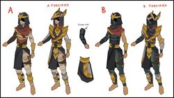 Reworked concept art of Masori armours by Mod Jerv. Concept A is in line with the previous iteration, with slight tweaks to the base armour and the fortified variant being more distinct, while Concept B is an entirely fresh take on the armour, incorporating crocodile skin textures like Zebak's. These were put to a poll, with Concept B winning.