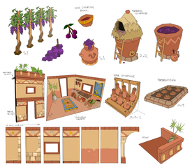 Concept art of various wallkits and objects, by Mod Jerv.