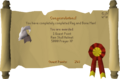 The quest completion scroll before an update when selecting the ram skull helm.