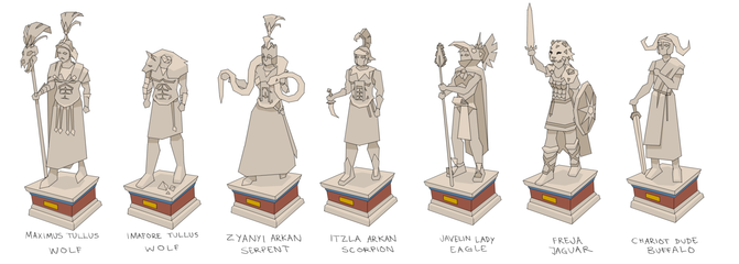Concept art of the various statues in the city, by Mod Jerv.