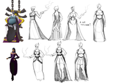 Some of Mod Jerv's early sketches of Verzik during the quest flashback cutscenes.