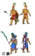 Concept art of the jaguar warrior and serpent shaman, by Mod Grub.