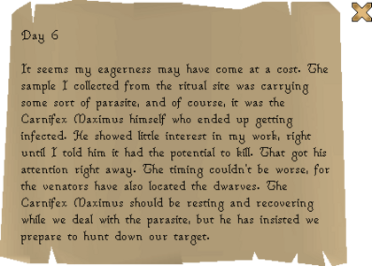 Reading the sixth tatty page.