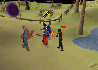 The stranger attacking a player using the dragon dagger's special attack.