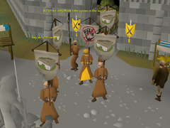 Monks protesting Oziach's acquisition of their monastery during the 2021 Halloween event