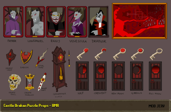Concept art of the various puzzle elements during the castle escape, by Mod Jerv.