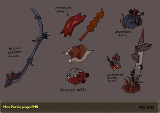 Concept art of various elements from the Sotfa Forest escape, by Mod Jerv.
