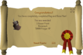 The quest completion scroll before an update when selecting the bonesack.