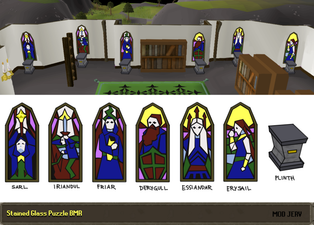 Concept art of the stained glass depictions of the Seven Priestly Warriors, by Mod Jerv.