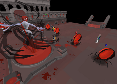 A group of players fighting Serafina, the Maiden of Sugadinti.
