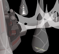 The ranger trapped by the Nylocas, with her Twisted Bow encased in another web nearby.