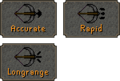 The combat options of a crossbow.