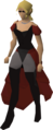 Red corset and skirt