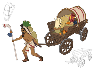 A scrapped concept of a travelling merchant, by Mod Jerv.