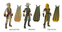 Graceful variants of the Raiments of the Eye, the Farmer's outfit, and the Smiths' Uniform, by Mod Jerv.