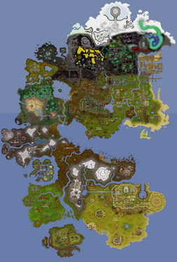 A map of the entire continent, with the draft map of Varlamore overlaid onto the existing areas.