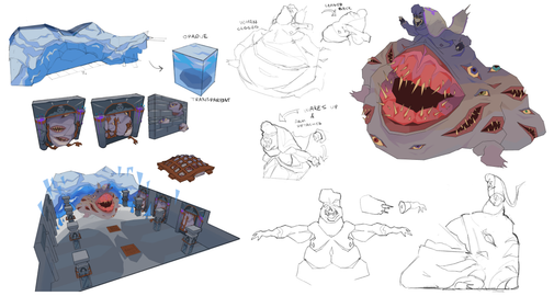 An early concept of Duke Sucellus, by Mod Jerv. The figure growing out of Sucellus' forehead that resembles a mahjarrat suggests that at one point Mizzarch or Jhallan was supposed to have been eaten by the Duke, and even be incorporated into the fight.