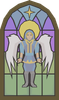A stained glass window portraying an icyene.