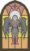 A stained glass window portraying an icyene.