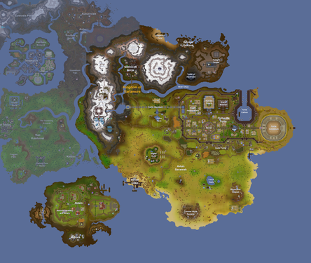 An updated map of Varlamore released with The Rising Darkness. The greyed-out portions are part of the original GentleTractor map.