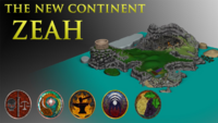 A concept art of Zeah, showing the Colloseum on the left side of the island.