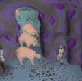An example of a player using the corner of the catacombs wall as a safespot.