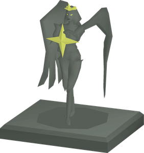 The statue of Efaritay Hallow above the large mausoleum in the Icyene Graveyard.