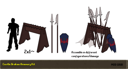 Concept art of armoury scenery, by Mod Grub.