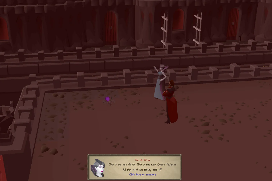 Verzik shows Ranis the Queen Nylocas.