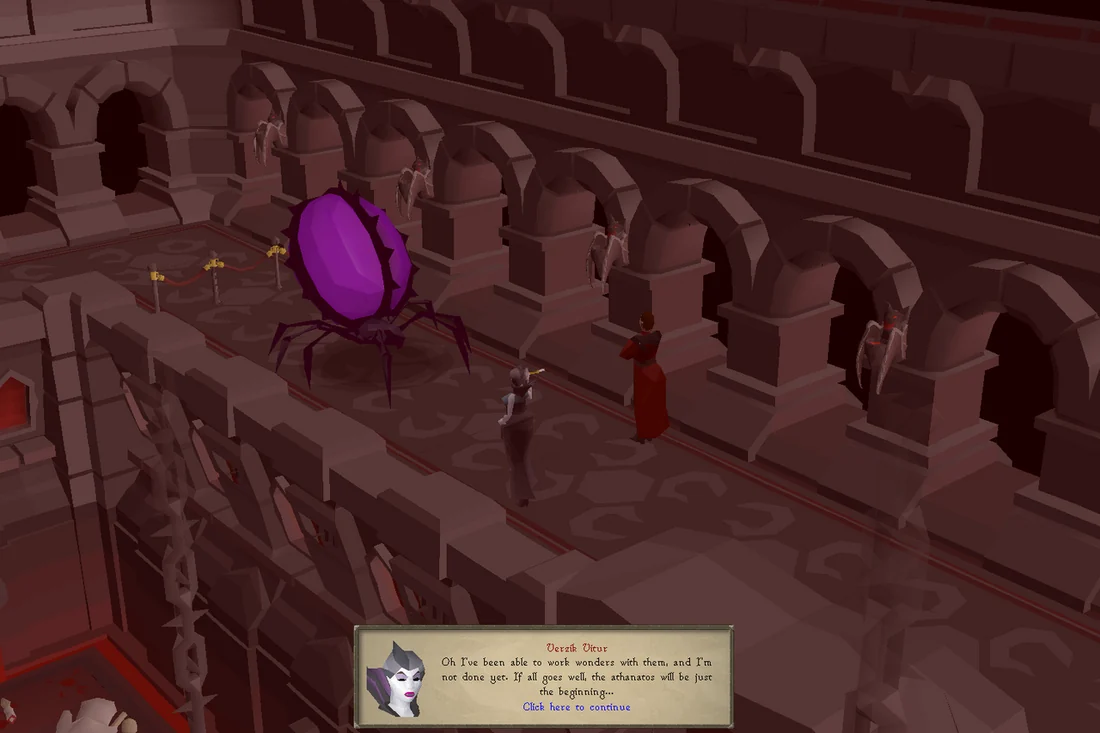 Verzik shows Ranis a Nylocas Athanatos, a result of her Nylocas breeding program.
