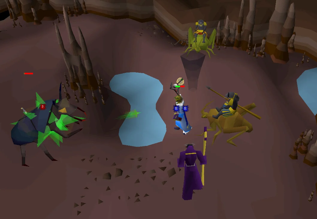 Fighting the giant scarab and its Scabarites.