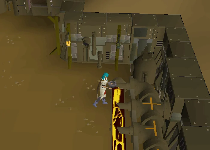 A player filling a stone bowl with lava.