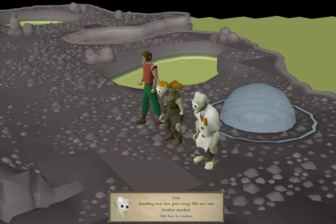 The player, Zanik, and Oldak arrive in Yu'biusk, only to find it is not as Grubfoot described.