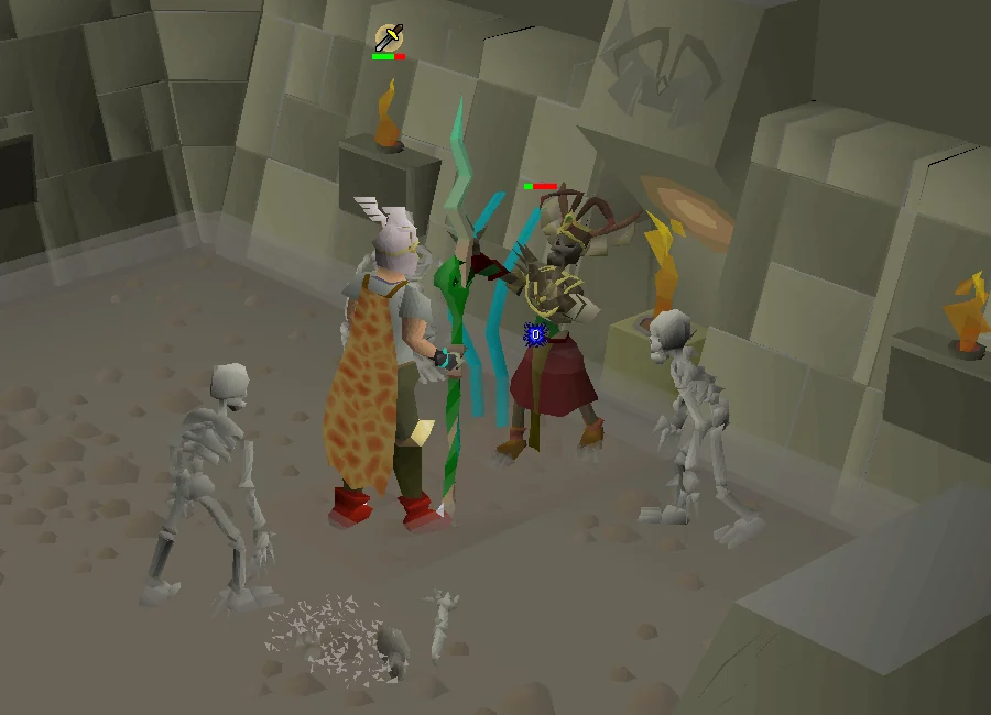 The player fights Strongbones, the strongest high priest in the crypt.