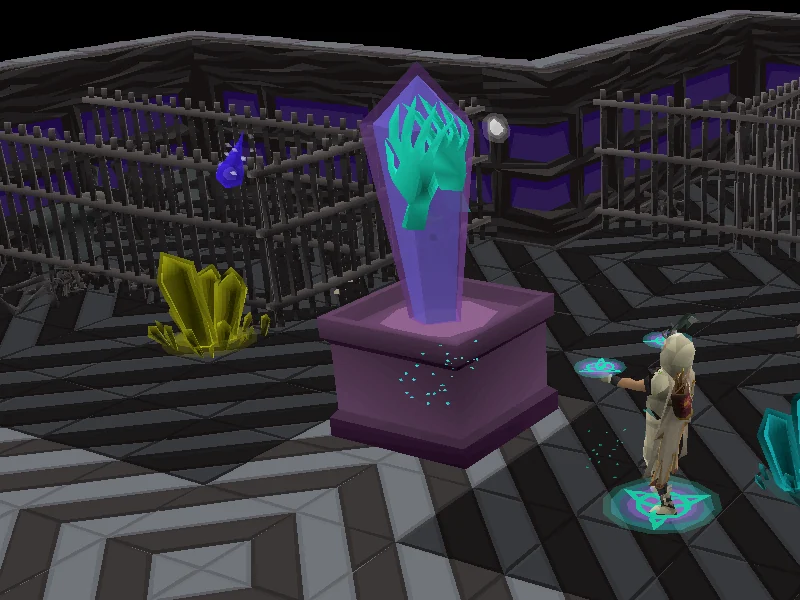 Cleansing the crystals in the Tower of Magic's prison.