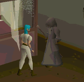Lucien will use a mind trick on players who aren't wearing the pendant of Armadyl.