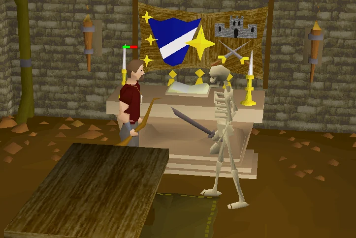 Fighting the skeleton in the Wizards' Tower.