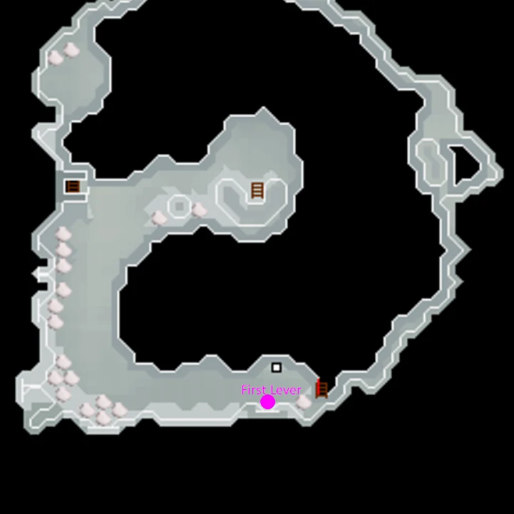 The location of the first lever, pulled after traversing the first wall traps.