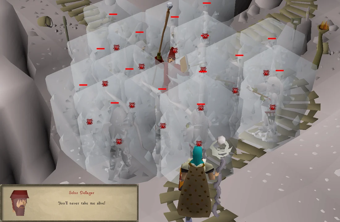 Solus Dellagar's powerful Ice Barrage attack.